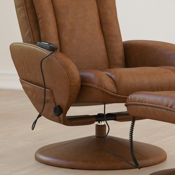 Flash Furniture Poppy Massaging Multi-Position Plush Recliner w/Side Pocket and Ottoman in Brown LeatherSoft - BT-7672-MASSAGE-CGN-GG
