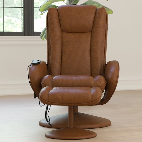 Flash Furniture Poppy Massaging Multi-Position Plush Recliner w/Side Pocket and Ottoman in Brown LeatherSoft - BT-7672-MASSAGE-CGN-GG