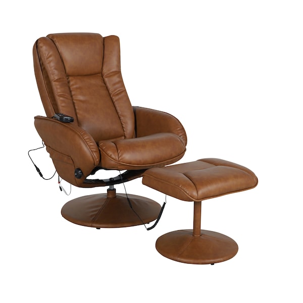 Flash Furniture Poppy Massaging Multi-Position Plush Recliner w/Side Pocket and Ottoman in Brown LeatherSoft - BT-7672-MASSAGE-CGN-GG