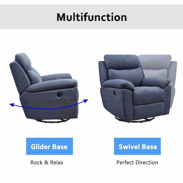 Moootto Electric Power Swivel Glider Rocker Recliner Chair with USB Charge Port - TBZOLS2754PSBUSS
