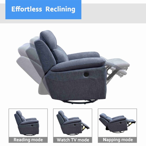 Moootto Electric Power Swivel Glider Rocker Recliner Chair with USB Charge Port - TBZOLS2754PSBUSS
