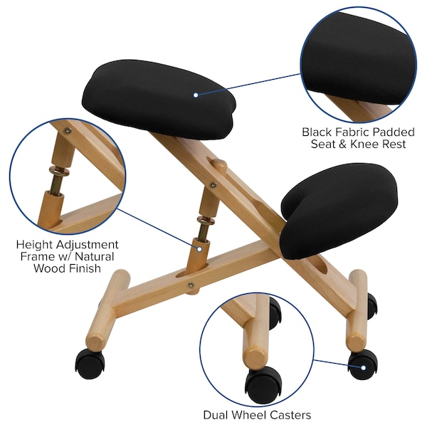 Flash Furniture Mobile Wood Kneeler Chair, Black - WL-SB-210-GG