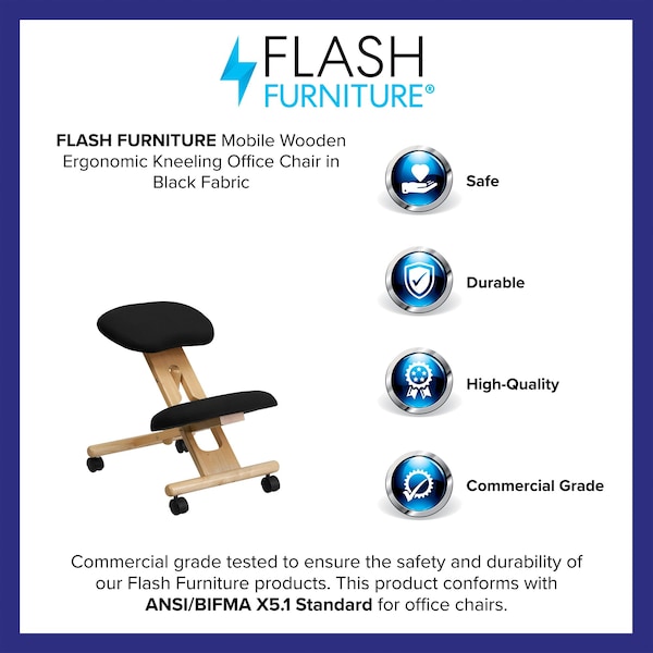 Flash Furniture Mobile Wood Kneeler Chair, Black - WL-SB-210-GG