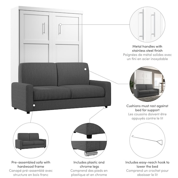 Bestar Pur 78W Queen Murphy Bed and a Sofa, White - 26721-000017