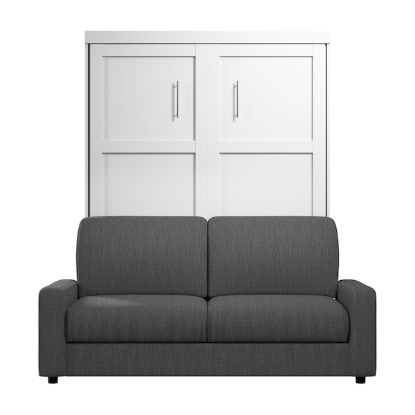 Bestar Pur 78W Queen Murphy Bed and a Sofa, White - 26721-000017