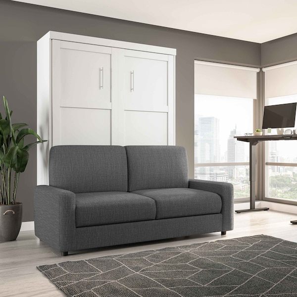 Bestar Pur 78W Queen Murphy Bed and a Sofa, White - 26721-000017