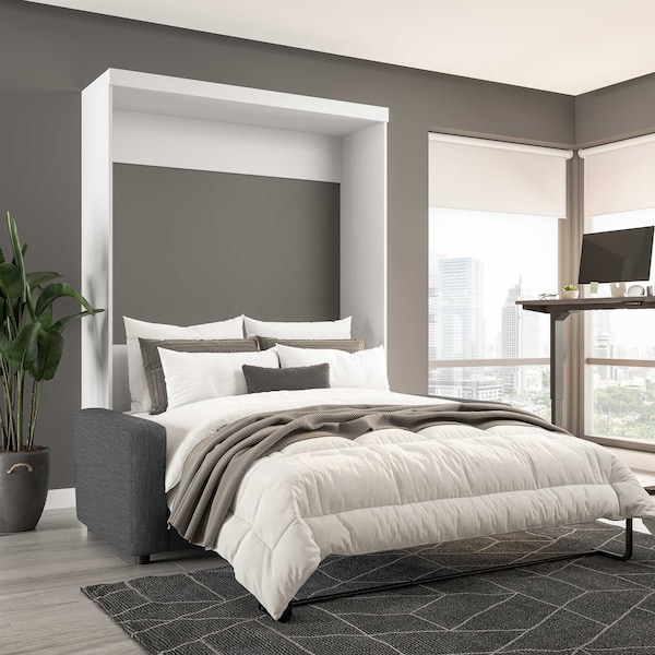 Bestar Pur 78W Queen Murphy Bed and a Sofa, White - 26721-000017