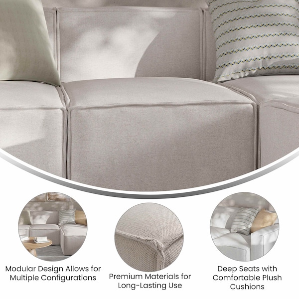 Flash Furniture Bridgetown Luxury Modular Sectional Sofa, Armless Center Seat, Cream - IS-IT2231-MC-CRM-GG