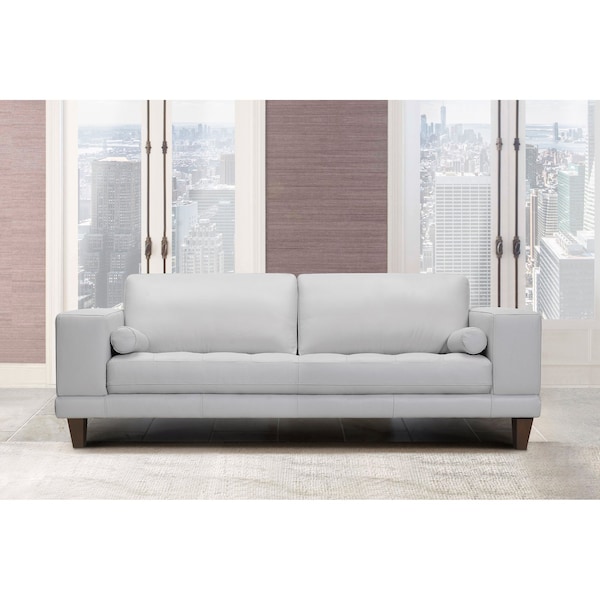 Armen Living Wynne Contemporary Sofa in Genuine Dove Gray Leather with Brown Wood Legs - LCWY3DV