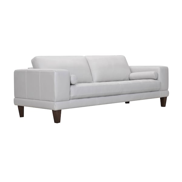 Armen Living Wynne Contemporary Sofa in Genuine Dove Gray Leather with Brown Wood Legs - LCWY3DV