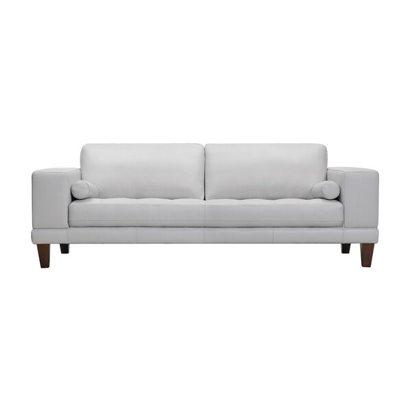 Armen Living Wynne Contemporary Sofa in Genuine Dove Gray Leather with Brown Wood Legs - LCWY3DV