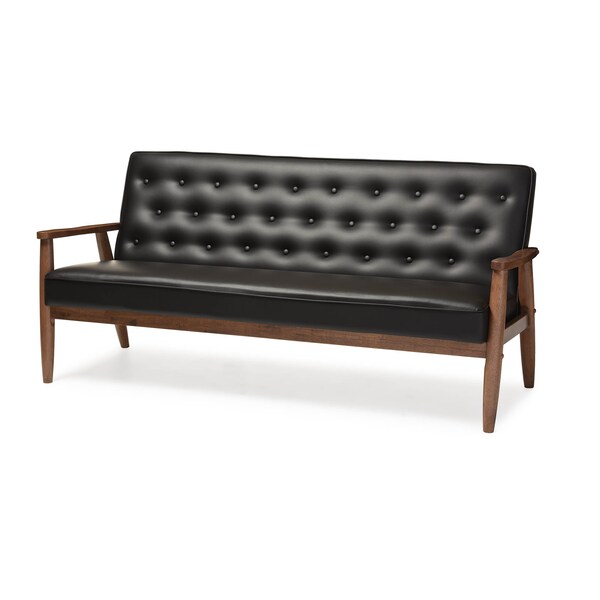 Baxton Studio Sorrento Black Faux Leather Upholstered Wooden 3-seater Sofa - 122-6770