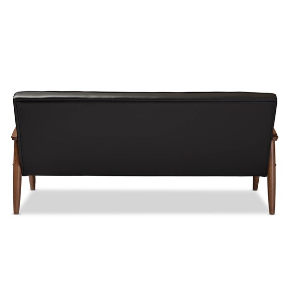 Baxton Studio Sorrento Black Faux Leather Upholstered Wooden 3-seater Sofa - 122-6770