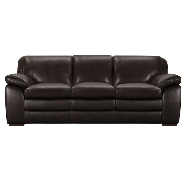 Armen Living Zanna Contemporary Sofa in Genuine Dark Brown Leather with Brown Wood Legs - LCZA3BR