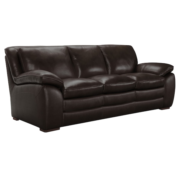Armen Living Zanna Contemporary Sofa in Genuine Dark Brown Leather with Brown Wood Legs - LCZA3BR