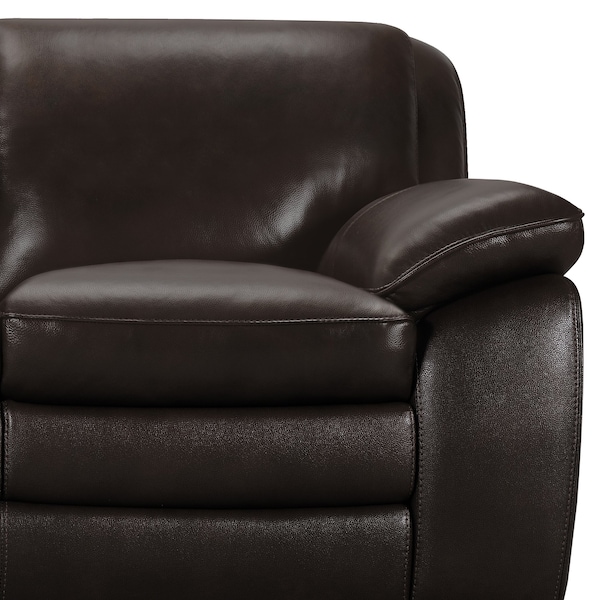 Armen Living Zanna Contemporary Sofa in Genuine Dark Brown Leather with Brown Wood Legs - LCZA3BR