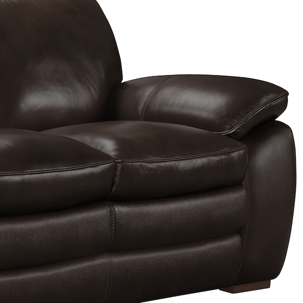 Armen Living Zanna Contemporary Sofa in Genuine Dark Brown Leather with Brown Wood Legs - LCZA3BR