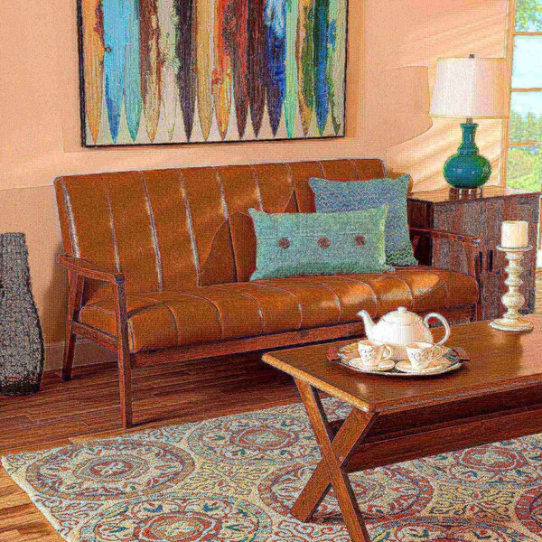 Baxton Studio Nikko Mid-century Modern Tan Faux Leather and Walnut Brown finished Wood Sofa - 175-10976-ZORO