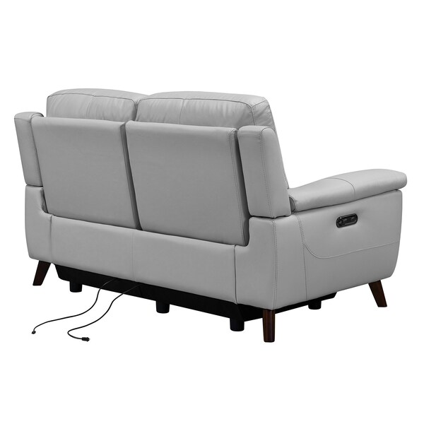Armen Living Lizette Contemporary Loveseat in Dark Brown Wood Finish and Dove Gray Genuine Leather - LCLZ2DV