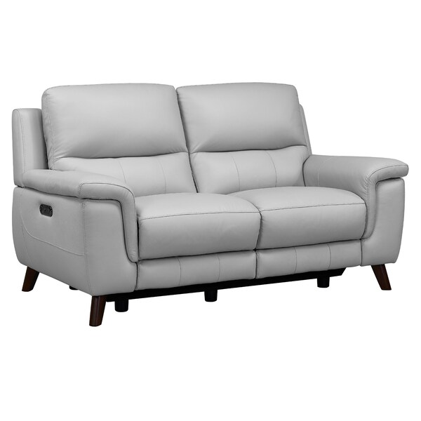 Armen Living Lizette Contemporary Loveseat in Dark Brown Wood Finish and Dove Gray Genuine Leather - LCLZ2DV