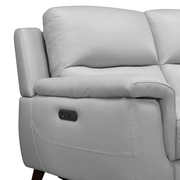 Armen Living Lizette Contemporary Loveseat in Dark Brown Wood Finish and Dove Gray Genuine Leather - LCLZ2DV