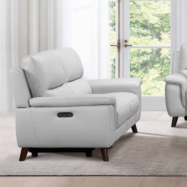 Armen Living Lizette Contemporary Loveseat in Dark Brown Wood Finish and Dove Gray Genuine Leather - LCLZ2DV