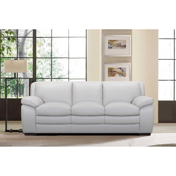 Armen Living Zanna Contemporary Sofa in Genuine Dove Gray Leather with Brown Wood Legs - LCZA3DV