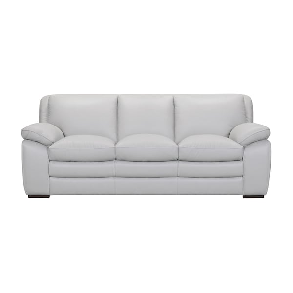 Armen Living Zanna Contemporary Sofa in Genuine Dove Gray Leather with Brown Wood Legs - LCZA3DV