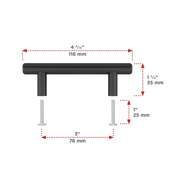 Richelieu Roosevelt Collection 3-inch Matte Black Modern Cabinet Bar Pull - BP20576900