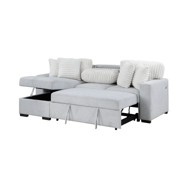 Global Furniture Usa Transitional Fabric U0204 Light Grey /White Pull Out Sofa Bed - 5038