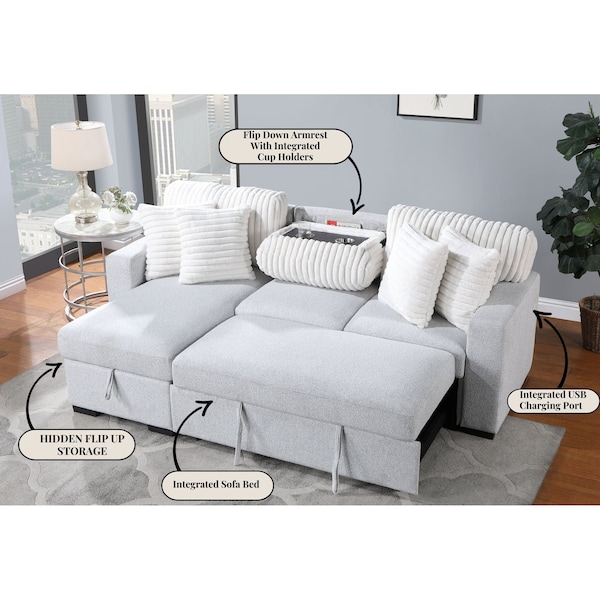 Global Furniture Usa Transitional Fabric U0204 Light Grey /White Pull Out Sofa Bed - 5038