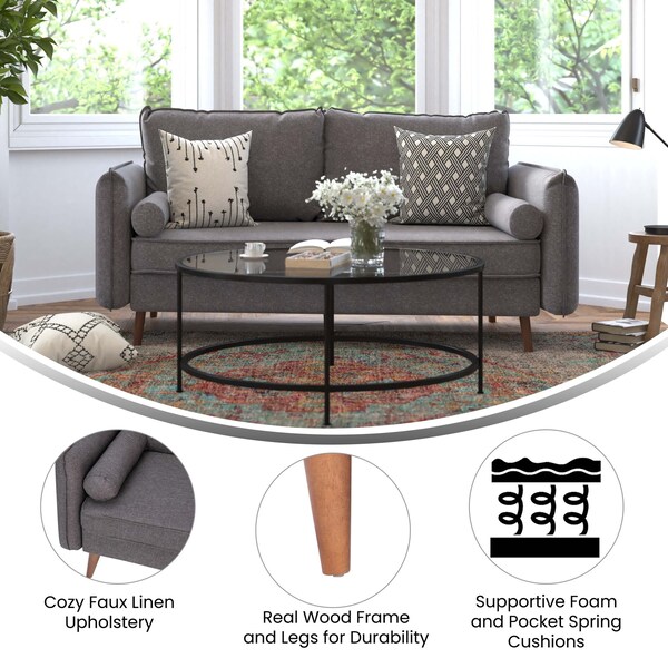 Flash Furniture Stone Gray Faux Linen Sofa with Wooden Legs - IS-VS100-GY-GG