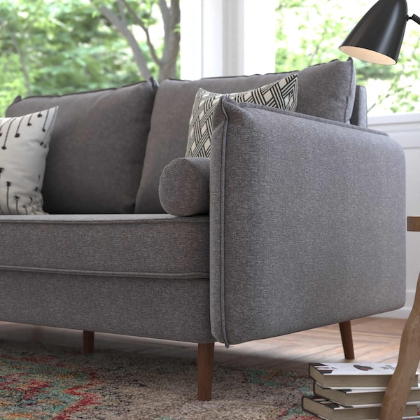 Flash Furniture Stone Gray Faux Linen Sofa with Wooden Legs - IS-VS100-GY-GG