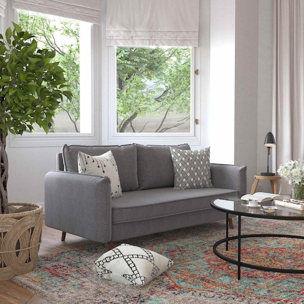 Flash Furniture Stone Gray Faux Linen Sofa with Wooden Legs - IS-VS100-GY-GG