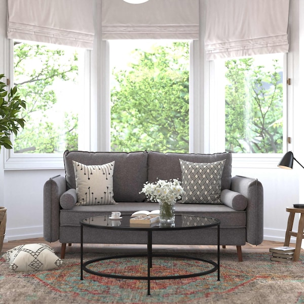 Flash Furniture Stone Gray Faux Linen Sofa with Wooden Legs - IS-VS100-GY-GG