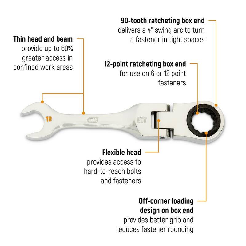 GEARWRENCH 7/16 in. 90-Tooth 12 Point Stubby Flex Combination Ratcheting Wrench - 86872