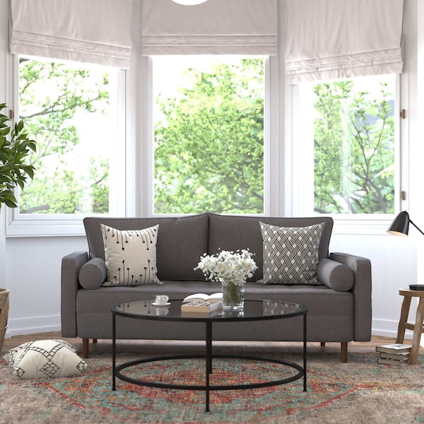 Flash Furniture Dark Gray Faux Linen Upholstered Tufted Sofa - IS-PS100-DKGY-GG
