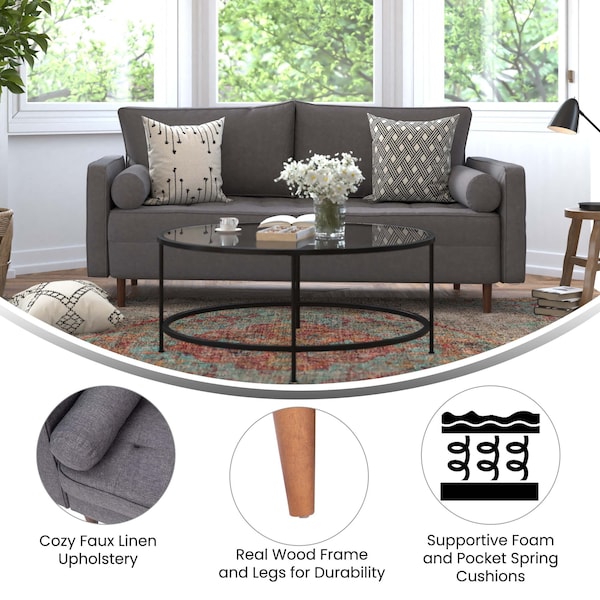 Flash Furniture Dark Gray Faux Linen Upholstered Tufted Sofa - IS-PS100-DKGY-GG