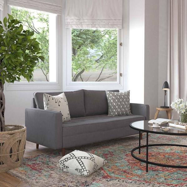 Flash Furniture Dark Gray Faux Linen Upholstered Tufted Sofa - IS-PS100-DKGY-GG