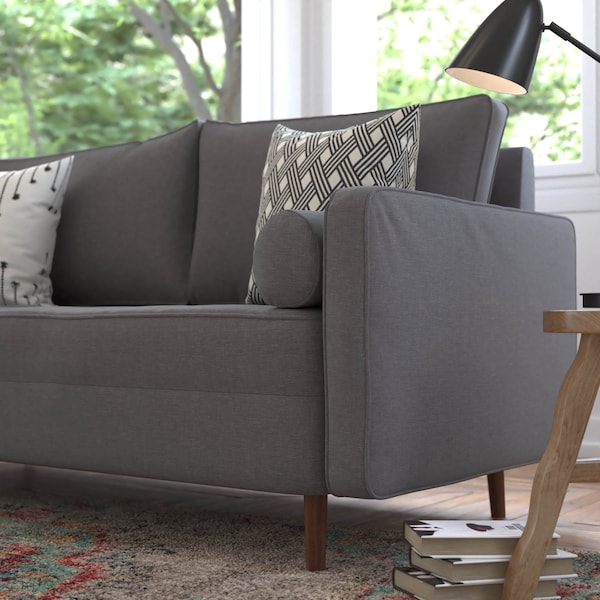 Flash Furniture Dark Gray Faux Linen Upholstered Tufted Sofa - IS-PS100-DKGY-GG