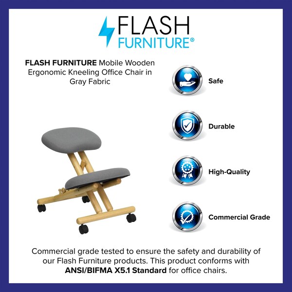 Flash Furniture Mobile Wood Kneeler Chair, Gray - WL-SB-101-GG