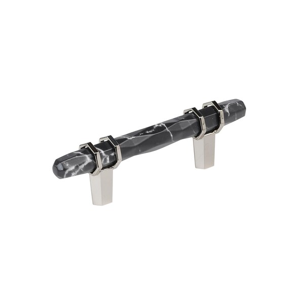 Amerock Carrione 3 inch 76mm Center-to-Center Marble Black/Polished Nickel Cabinet Pull - BP36639MBKPN