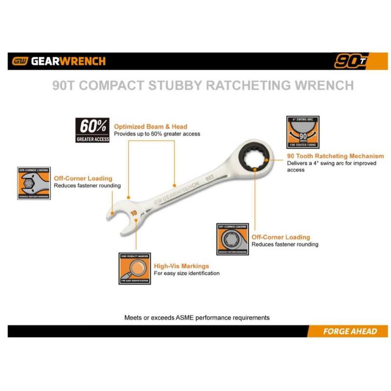 GEARWRENCH 5/8 in. 90-Tooth 12 Point Stubby Ratcheting Combination Wrench - 86855