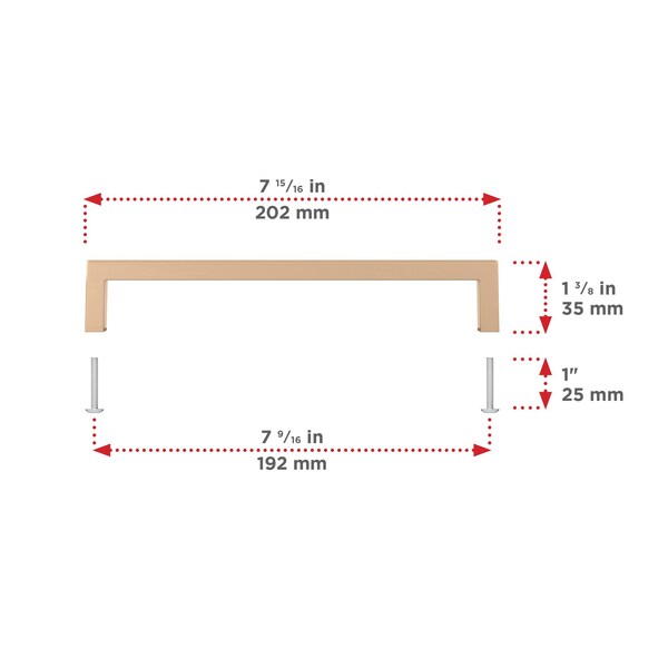 Richelieu Lambton Collection 7 9/16-inch (192 mm) Champagne Bronze Modern Rectangular Cabinet Pull - BP873192CHBRZ