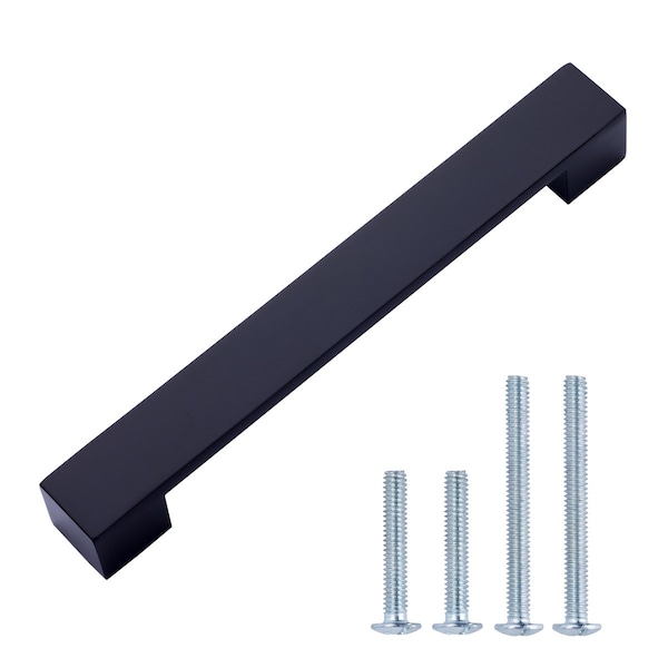 South Main Hardware Short Modern Cabinet Handle, 8.94" Length (7.56" Hole Center), Flat Black, 10PK - SH205-FB-10