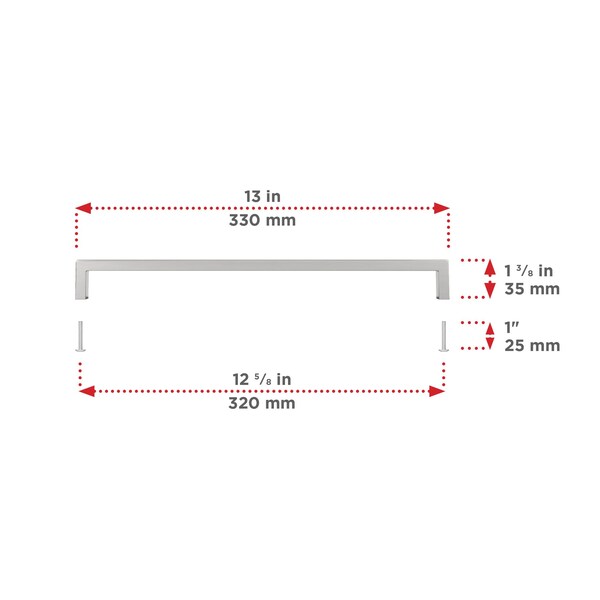 Richelieu Lambton Collection 12 5/8-inch (320 mm) Brushed Nickel Modern Rectangular Cabinet Pull - BP873320195