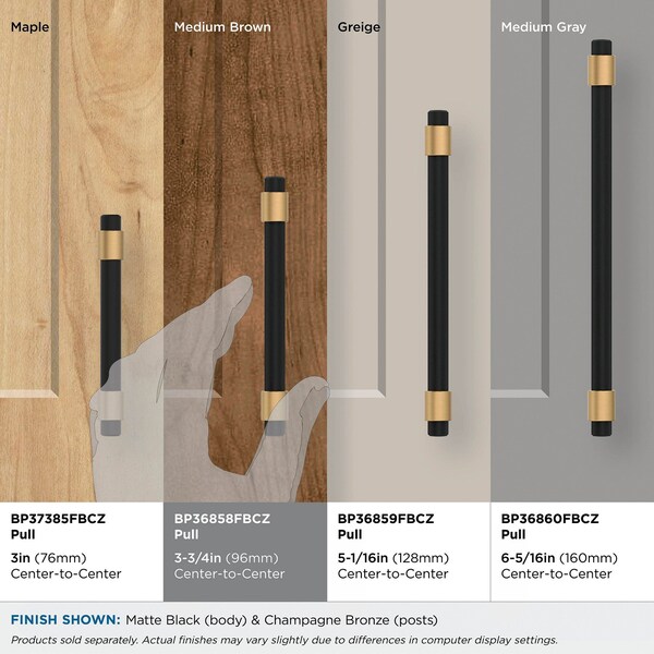Amerock Mergence 3-3/4 in 96 mm Center-to-Center Matte Black/Champagne Bronze Cabinet Pull - BP36858FBCZ