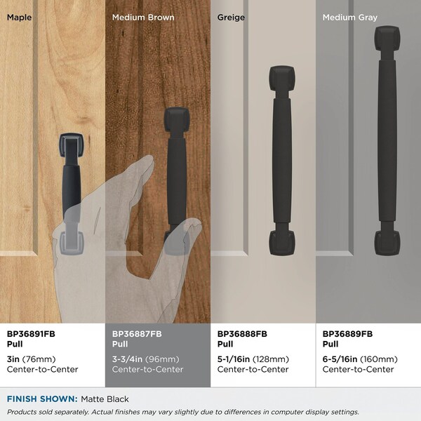 Amerock Stature 3-3/4 in 96 mm Center-to-Center Matte Black Cabinet Pull - BP36887FB