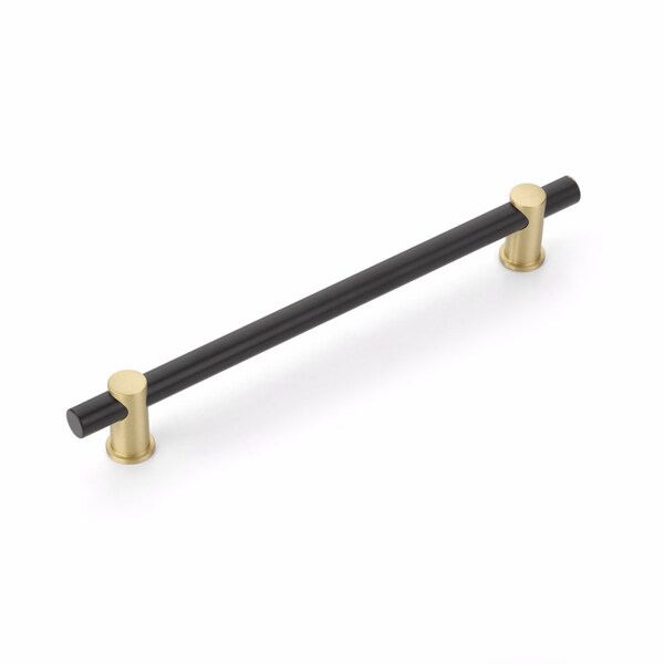 Schaub 8in Center to Center Fonce Bar Matte Black Cabinet Pull Satin Brass Finish - 428-MB-SB