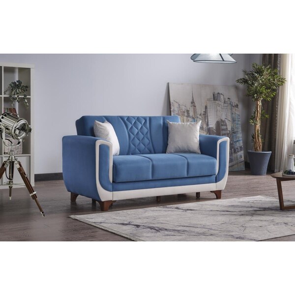 Furnia Berre Convertible Loveseat Sleeper, Blue - MD-10DZ-BER-DZ205-2